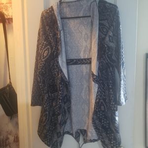 Soft Blue Tribal Print Hooded Cardigan